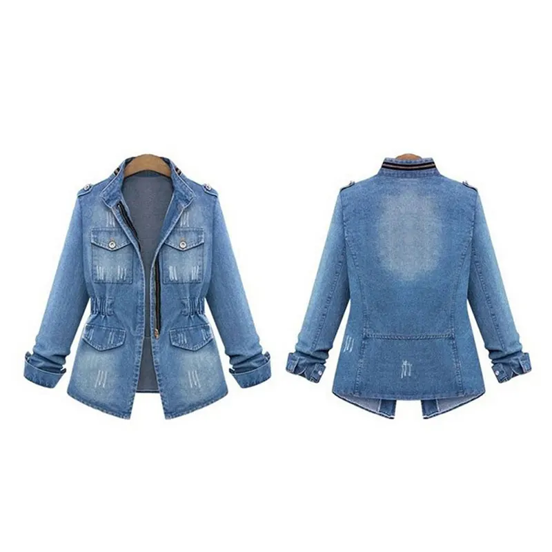 Most effective High Quality Denim Jackets Women Autumn Fashion Long Sleeve Jeans Coat Casual Denim Outwear Tops Pl