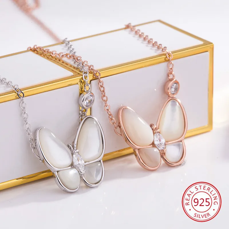 

925 Sterling Silver Pendant Necklace Personality Fashion Jewelry Lucky Female Butterfly Tag Birthday Gift 2019 New Hot