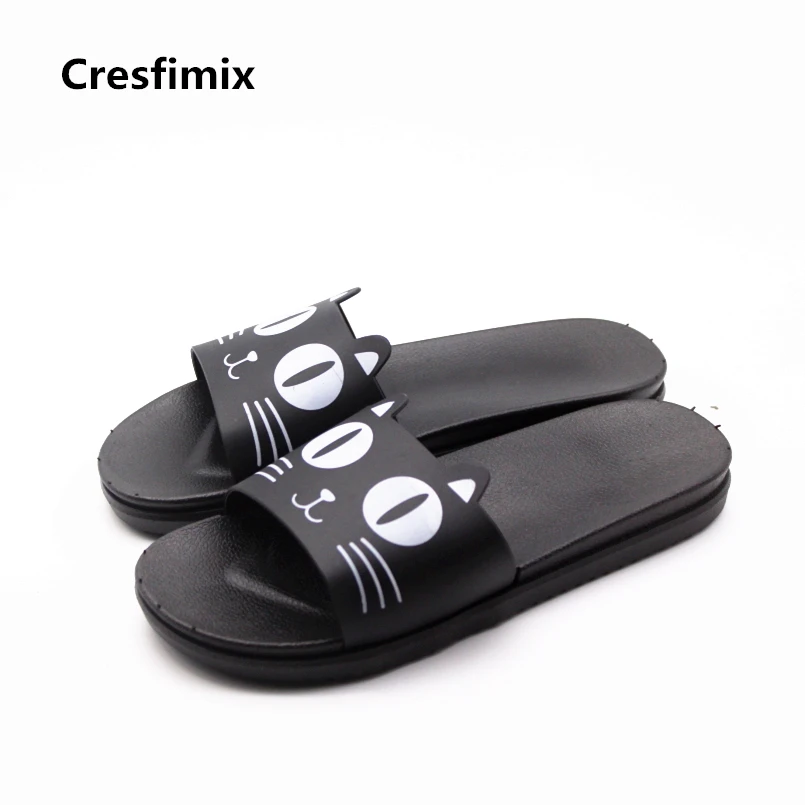 Cresfimix lady casual soft & comfortable slip on slides women fashion spring & summer black cat printed slippers cool slippers Cresfimix lady casual soft & comfortable slip on slides women fashion spring & summer black cat printed slippers cool slippers