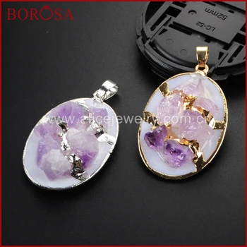 

BOROSA Druzy Jewelry 10 pcs Natural Purple Crystal&Shell Pendant Drusy Free Shipping WX242