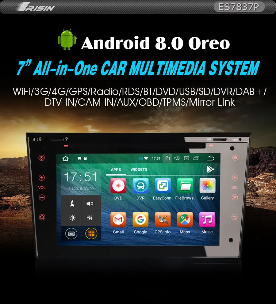 Cheap Erisin ES7873P 7" Android 8.0 Car GPS Radio DVR DAB+ DVD For Opel 0