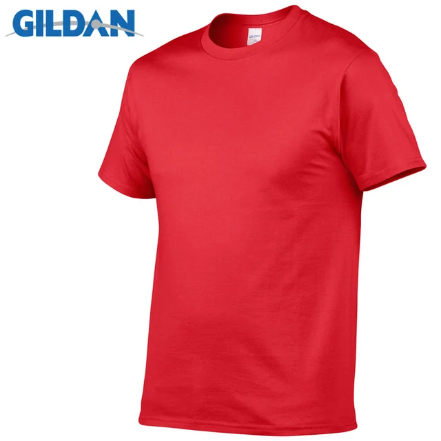 1 PCS Gildan Quality Men's Summer 100% Cotton T-Shirt Men Casual Short Sleeve O-Neck T Shirt Comfortable Solid Tops Tees red