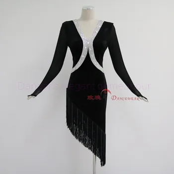 

New latin dance costumes senior sexy velvet long sleeves latin dance dress for women latin dance competition dresses S-4XL