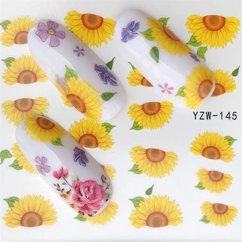 

FWC 1 pcs Sunflower Water Slide Decals Nail Sticker DIY Water Decals Summer Tiny Flower Nail Art Decorations