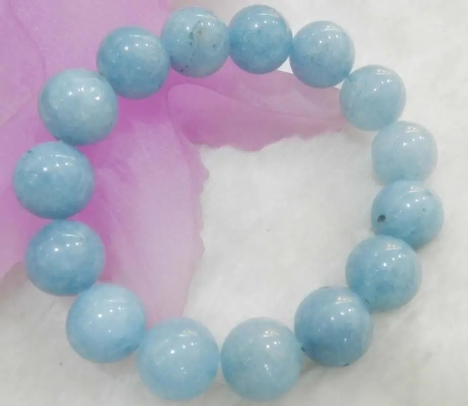 

14MM BRAZILIAN AQUAMARINE GEMS ROUND BEADS STRETCHY BRACELETS 7.5" AAAQ