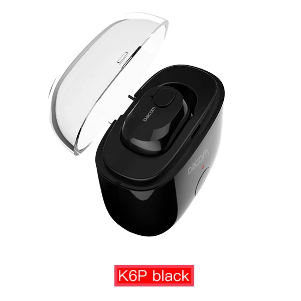 Dacom K6P Мини Bluetooth гарнитура моно беспроводной наушник микро наушник Невидимый с микрофоном 200мА зарядная коробка для смартфона - Цвет: black earbud