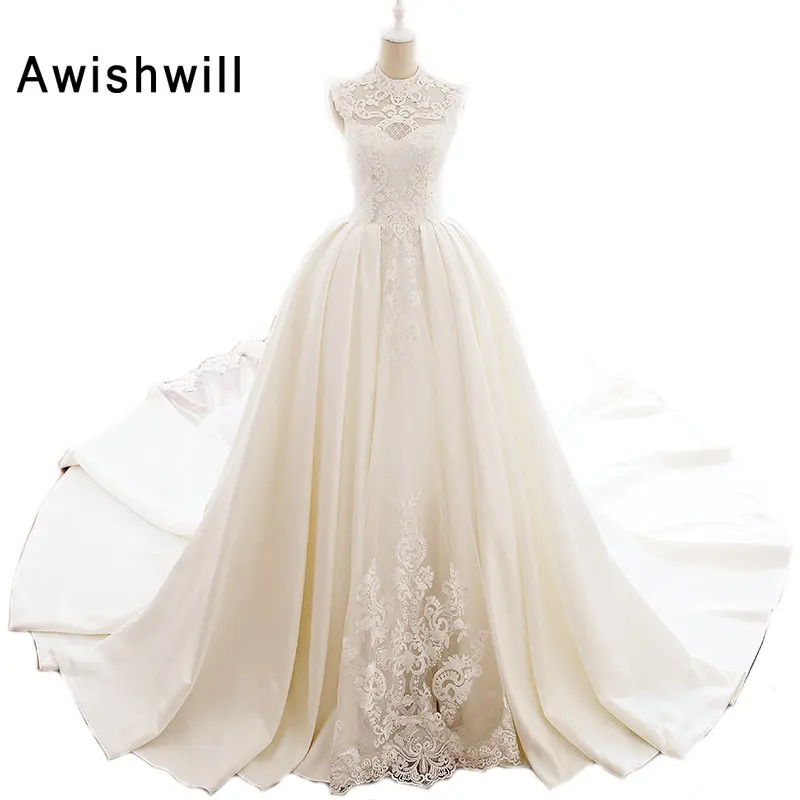Vestido de Noiva, атласное винтажное свадебное платье, кружевные трапециевидные свадебные платья принцессы