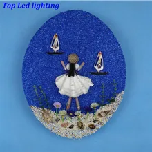 100% Handmade Mediterranean Sea Cute Girl Blue Sands Acryl Glass Led Ceiling Light for Children’s Room Aisle Entrance 1235