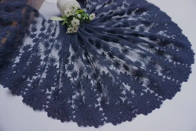 

1 Meter Soft Navy Blue Fabric Lace 20cm Embroidery Super Wide Flower Lace Trim Neckline Edge DIY Clothing Accessories