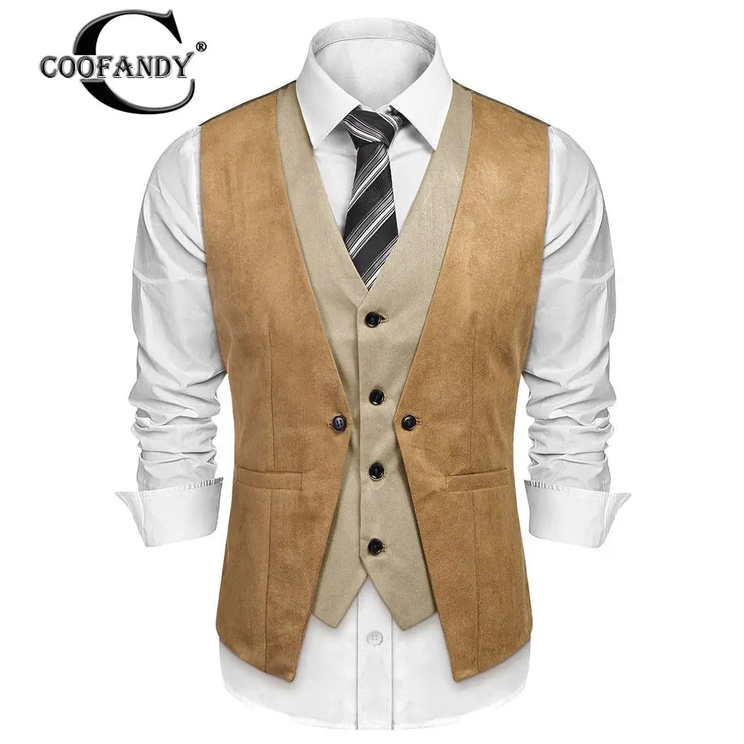 COOFANDY Spring AutumnVest Contrast Men Business Neck Strap Vest Casual