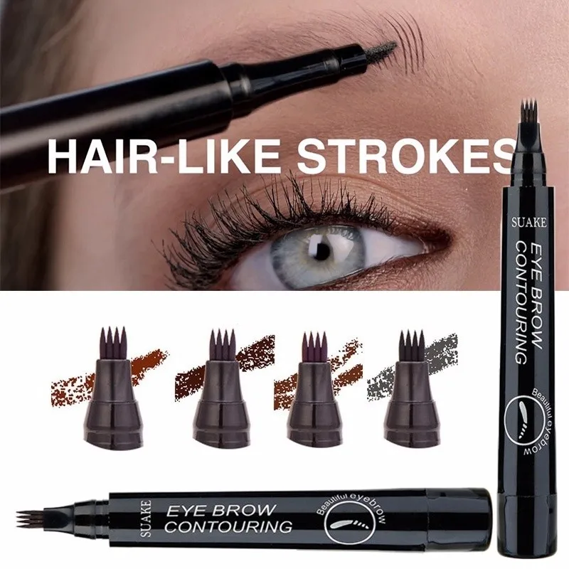 4 Heads Fork Black Brown Color Waterproof Eyebrow Pen Liquid Natural Eyebrow Pen Make-Up Painting Brow Tattoo Pencil Hot Sale