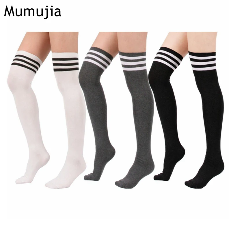 

Women's Cotton Thigh Highs Striped Stockings 2018 New Arrival Fashion Sexy Girl's Over The Knee Socks Woman Meias Leg Warmers