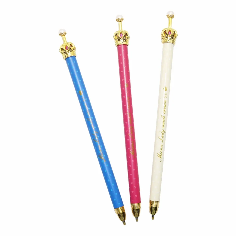 

3 pcs Korea & Japan Fashion Fashion Metal Push Cartoon Dream Crown Decorative Spot Ballpoint Pen 0.5mm Blue Refill