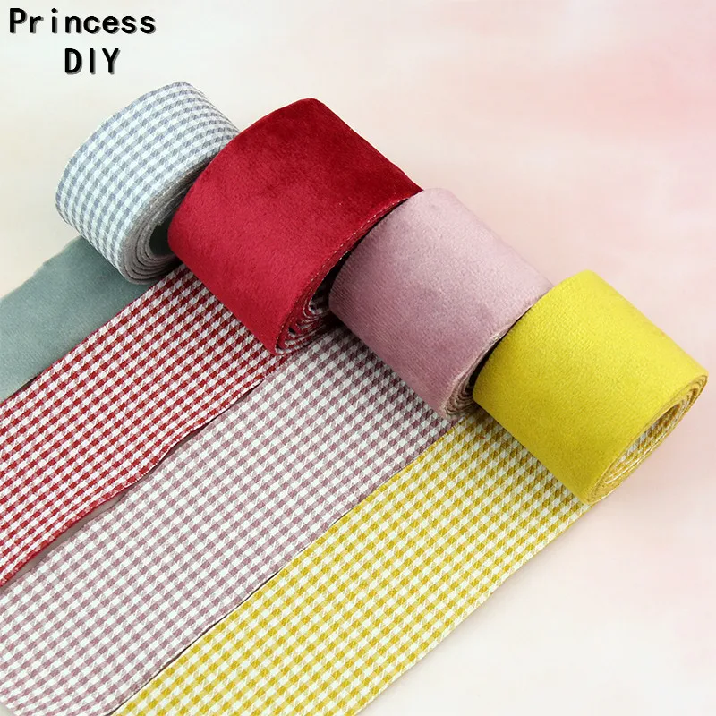 

5Meters/Lot 10 25 40mm Two Sided Double Color Plaid Velvet Ribbon Red Pink DIY Hair Bow Collar Hand Craft Material