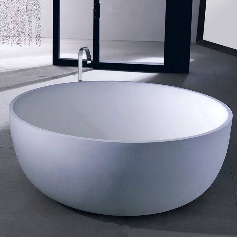 Vale Round Freestanding Bathtub, White Acrylic, 53" - Contemporary - Bathtubs -