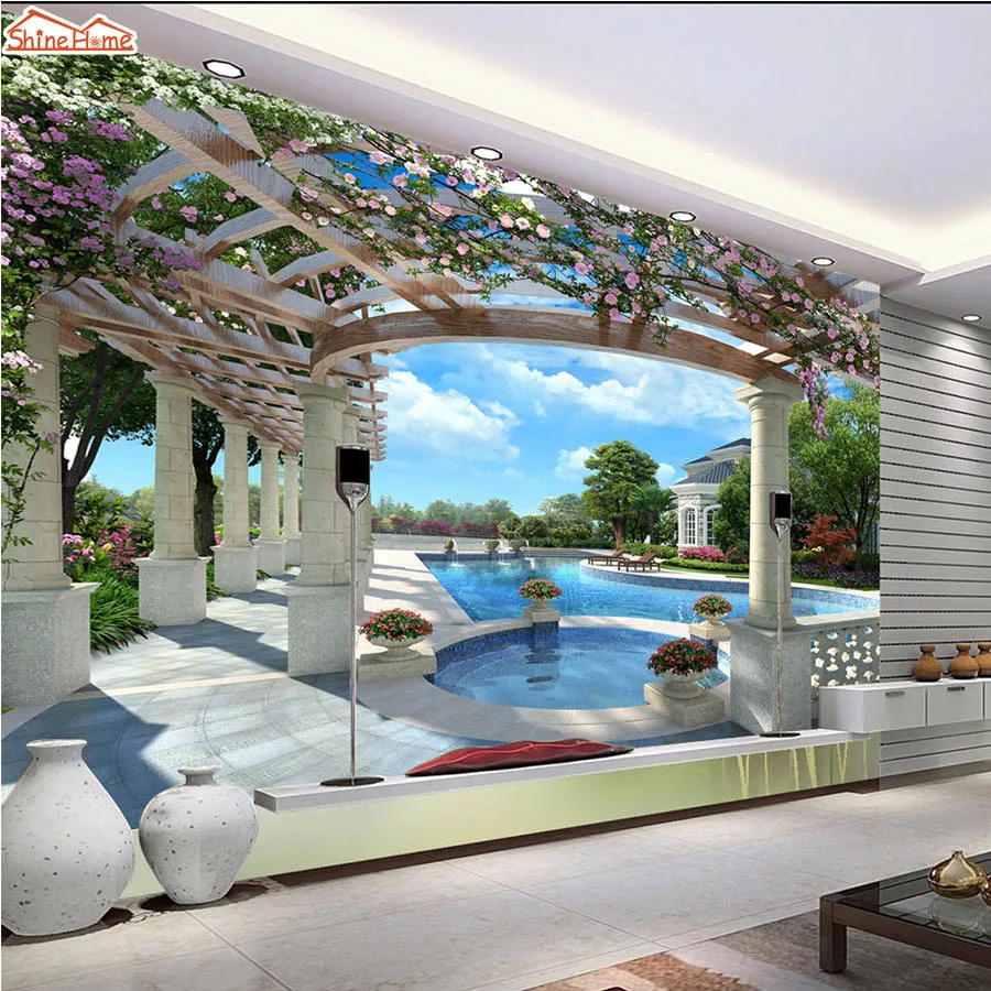 

ShineHome-Large Custom Swimming Pool Tree Wallpaper Mural Rolls for Living Room 3 d TV Background House Wall Paper Mural Rolls