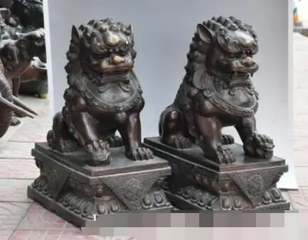 

S0729 23"china fengshui bronze foo fu dog lion door Guardian evil spirits statue pair