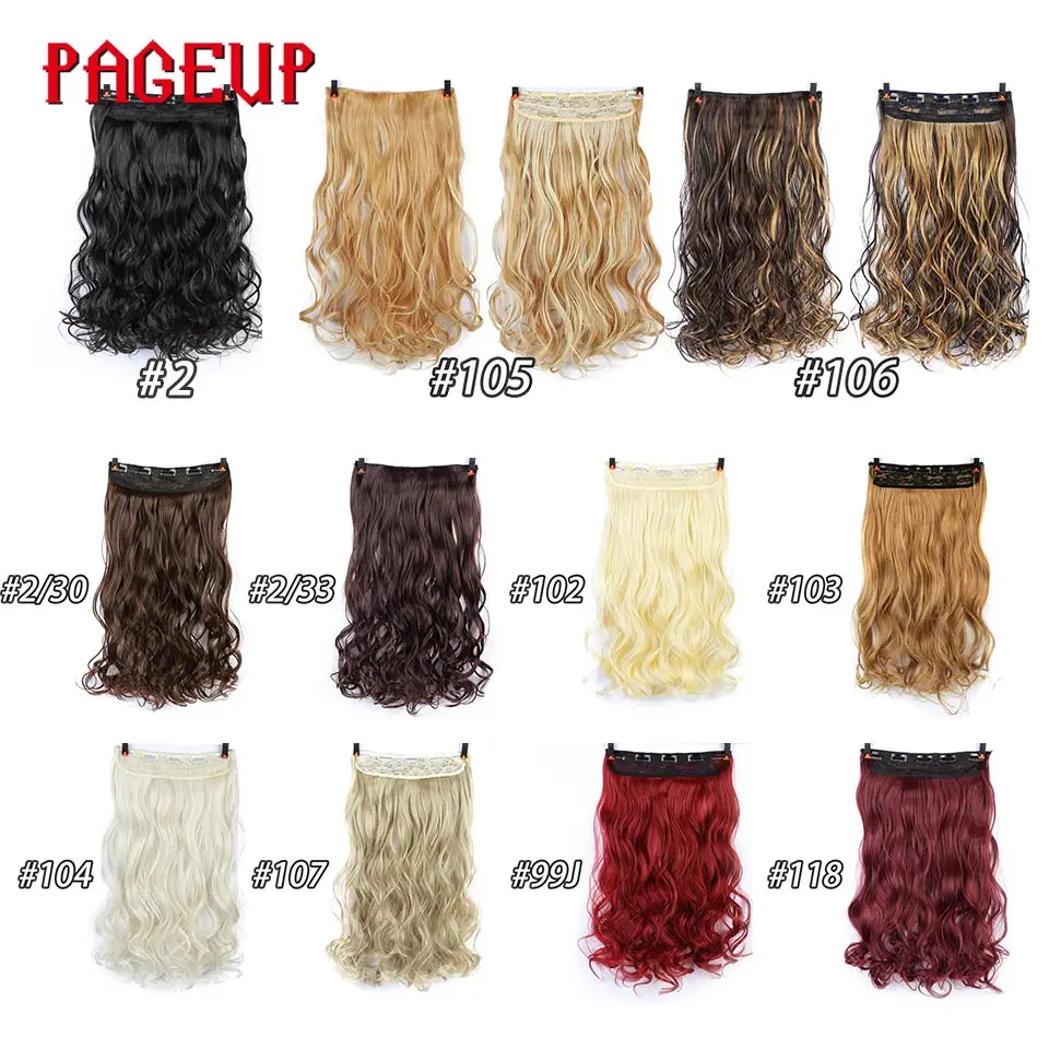 Pageup 24 Inch Long Sizes Wavy 5 Clip In Hair Extensions Clips High Temperature Fiber Various Color Synthetic Fake Hair Pieces