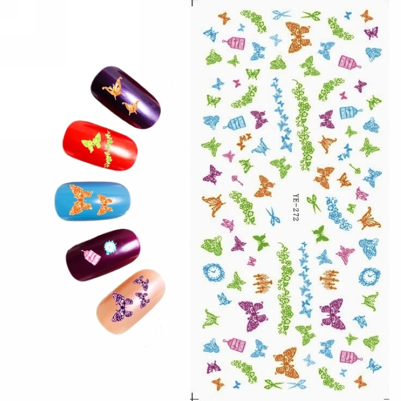 Переводная наклейка для ногтей стикер мультяшка для ногтей бабочка клетка для птиц круглые цветы абстрактный точечный YE270-275