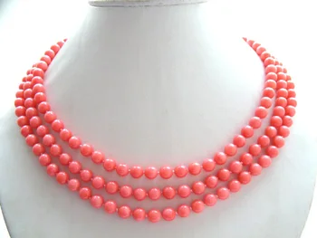 

Wonderful Lucky Jewelry 3row round pink coral necklace 7-8MM wideFactory direct sale Factory wholesale price