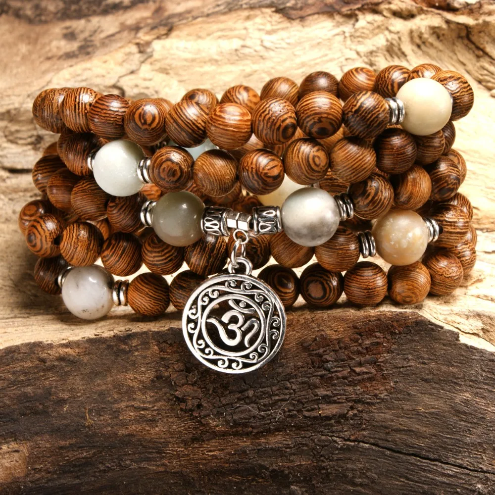

WEIYU 108 Mala Wood Beads Elastic Bracelets for Women Vintage Scripture OM Strand Bracelet Yoga Chakra Buddhism Prayer Bracelet