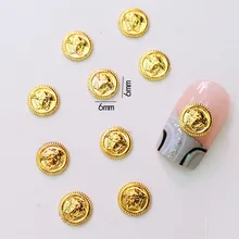 10 шт./лот 6*6 мм Золотая монета с портретным 3D DIY металлический сплав для маникюра искусство украшения наклейки для ногтей ювелирные изделия аксессуары
