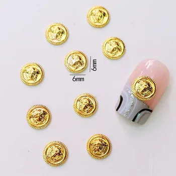 

50Pcs/Lot 6*6mm Gold Coin with Portrait 3D DIY Metal Alloy Nail Art Decorations Nail Stickers Jewelry Accessories