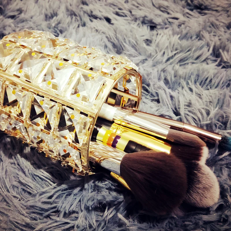 Exquisite European Gold Crystal Cosmetic Storage Tube Desktop Makeup Brush Eyebrow Pencil Comb Dressing Table Organizer Box