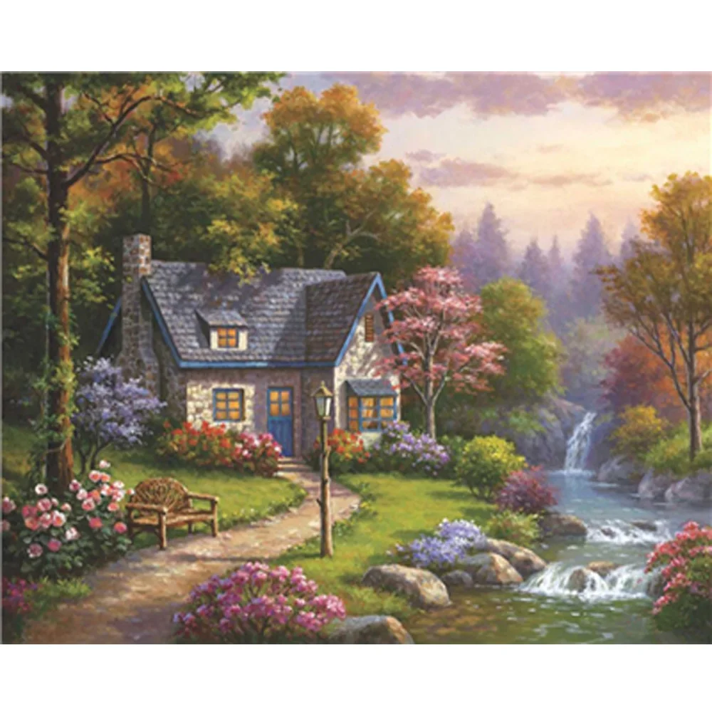 

5D DIY Diamond Embroidary Full Round Drill Mosaic Cross Stitch River Villa 3D Diamond Painting kit Sticker Home Decor TY182