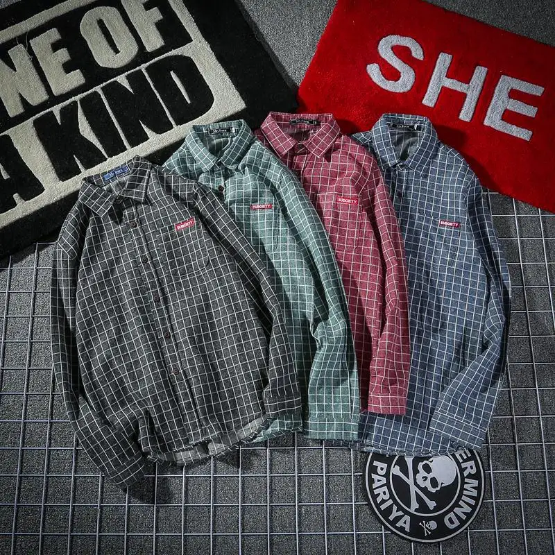 

Men 2019 Spring And Autumn Fashion Brand Vintage Japan Style Plaid Slim Fit Long Sleeve Shirt Male Lover Casual Shirts Cloth