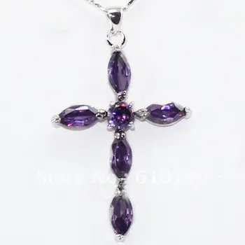 

6PC purple zircon cross necklace\pendant ww--qq28021zz