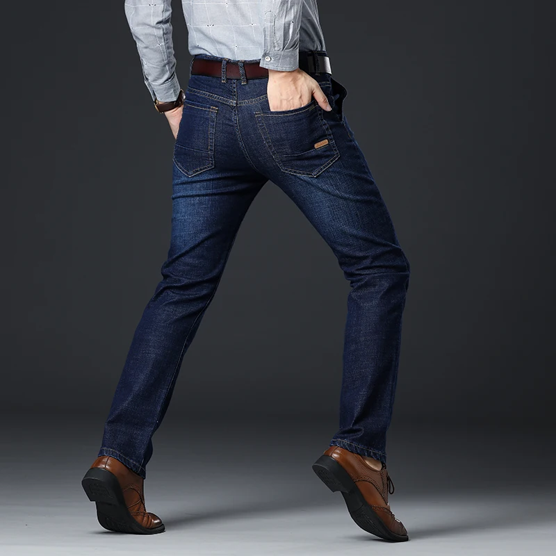 EVES 2018 Men Jeans Blue Business Casual Straight Elastic Fit Pants Stretch Denim Trousers Classic skinny jeans men
