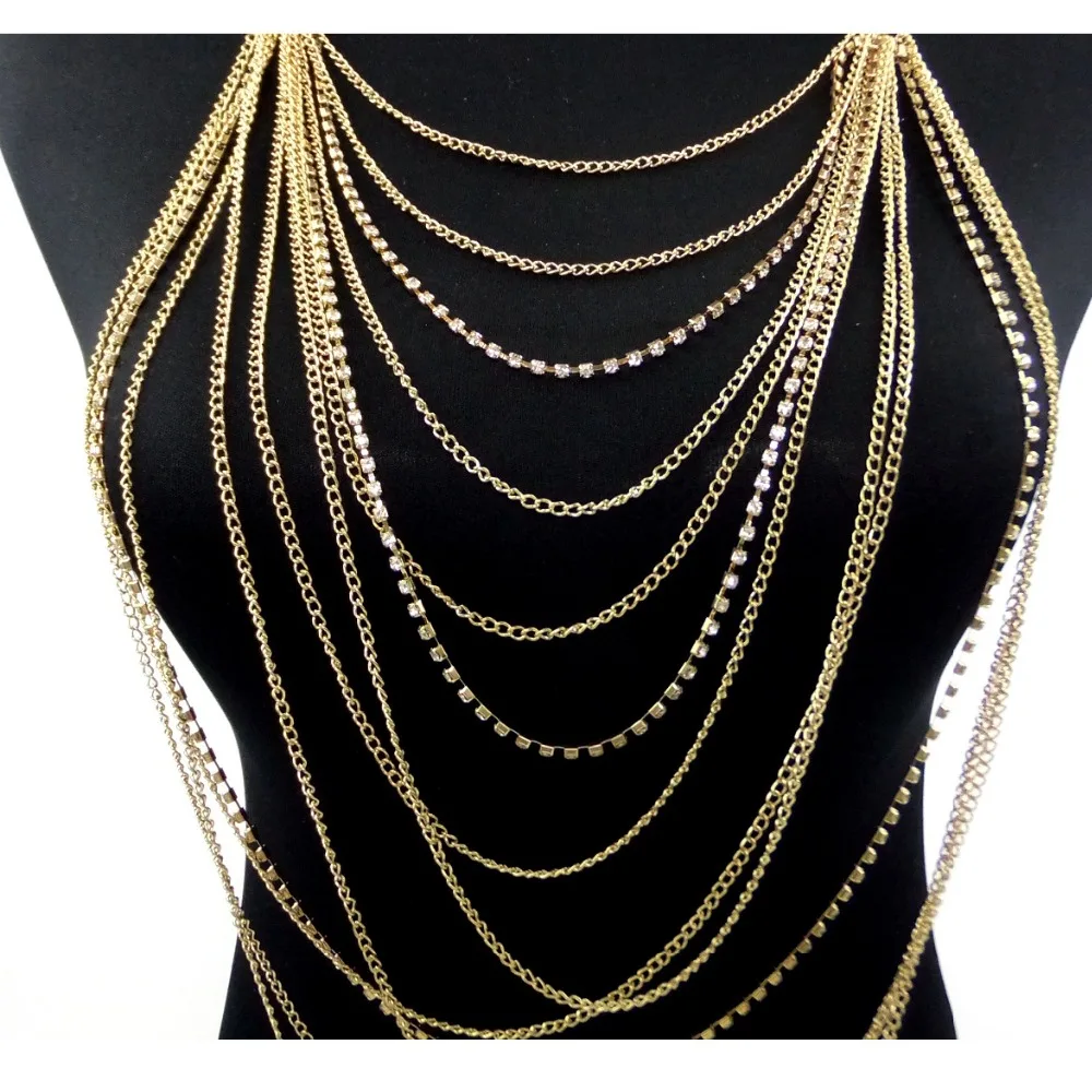 Многослойное женское ожерелье с цепочкой, Мода, стразы, ожерелье, s& Подвески, с кисточками, Макси ожерелье, вечерние