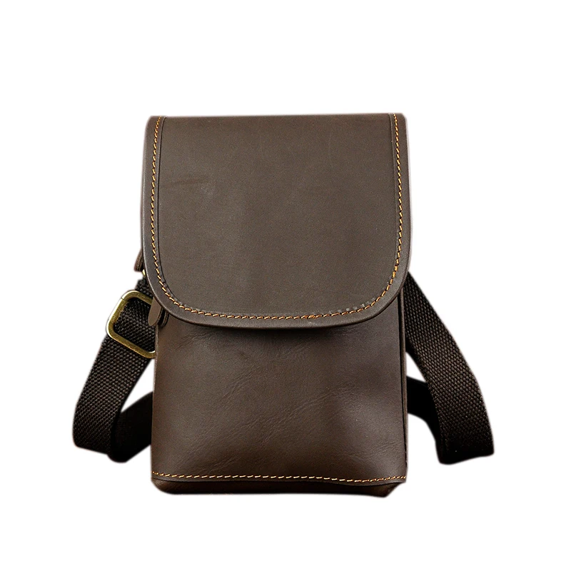 

Casual Style Men Genuine Leather Small Waist Bag Shoulder Bags Travel 8inch Camera Phone Packs Mini Fanncy Packs