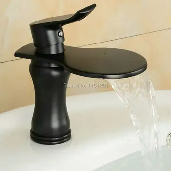 

Deck Mounted Black bronze waterfall washbasin faucet wide Spout black faucet tap B106
