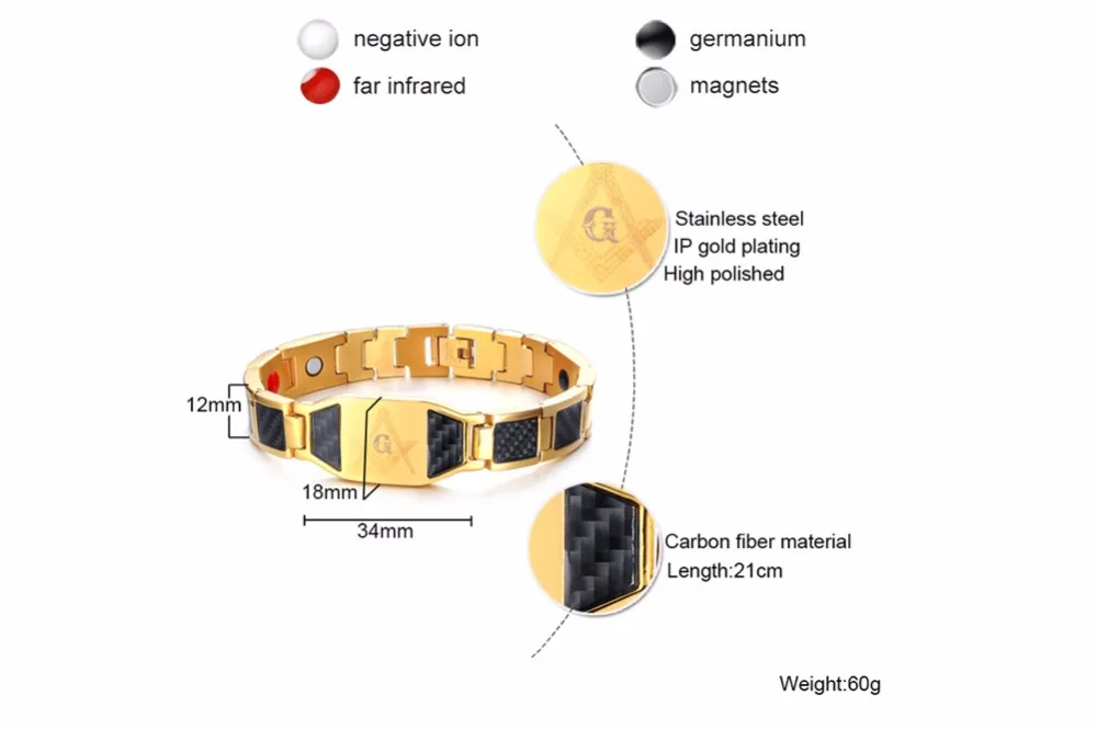 Магнитный браслет Vinterly для мужчин из нержавеющей стали с голограммой для здоровья, браслеты золотого цвета из углеродного волокна, ID браслет для мужчин