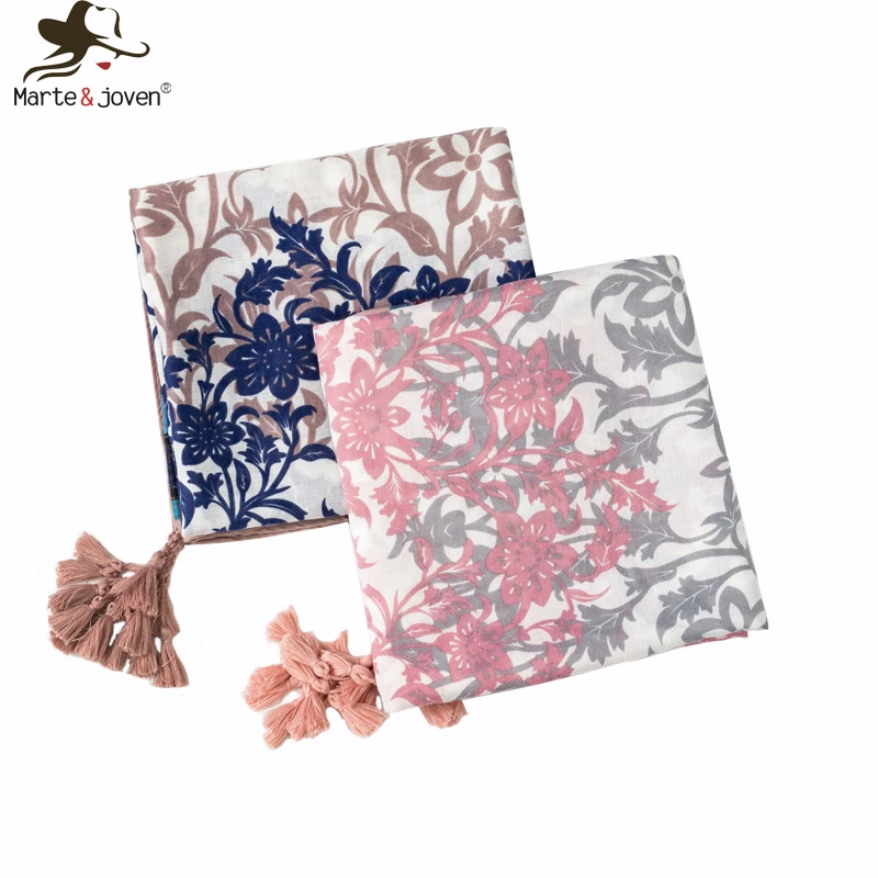 

Marte&Joven Popular Floral Printed Winter Warm Scarves Stoles for Women Elegant Blue Pink Big Size Spring Shawls Ladies Hijab