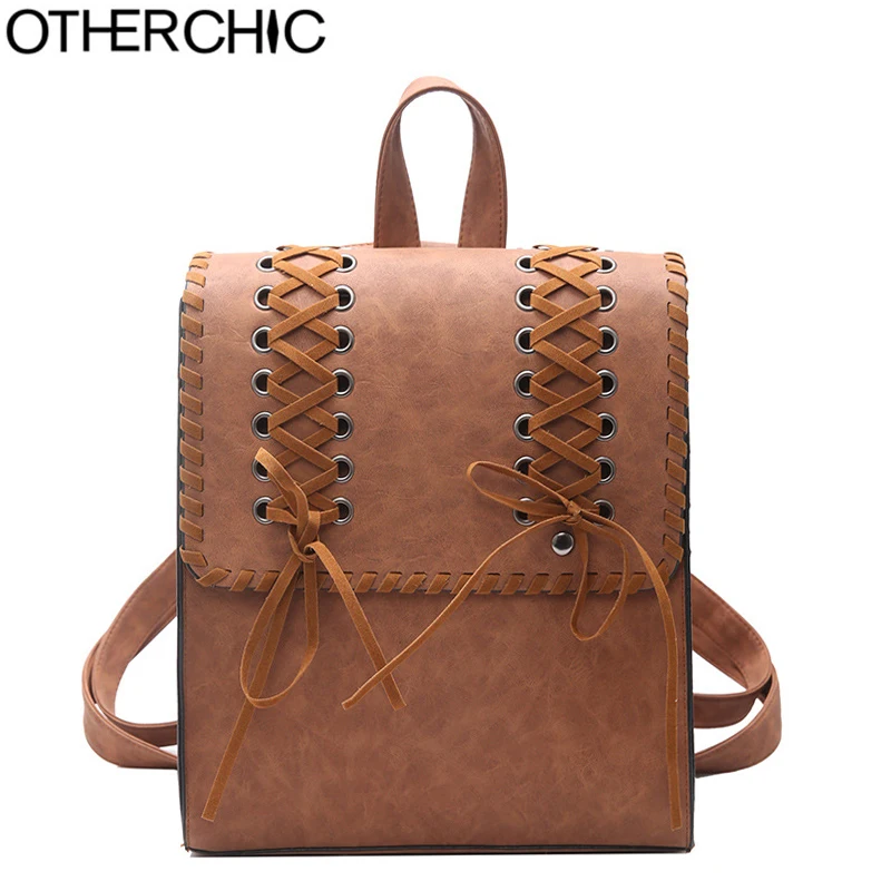 OTHERCHIC Brand Women Fashion Backpacks Leather School Bag For Teenage Girls Vintage Travel Backpacks Knapsack Sac