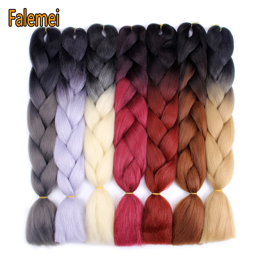

FALEMEI Ombre YaKi Jumbo Braiding Hair Extensions 24inch 100g/pack Synthetic Crochet braids Hair For Women Colored