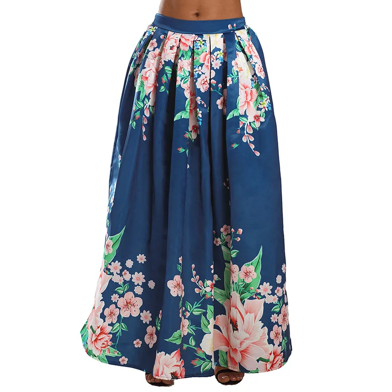 Navy-Coral-Floral-Elegant-Flared-Maxi-Skirt-LC65124-5-1
