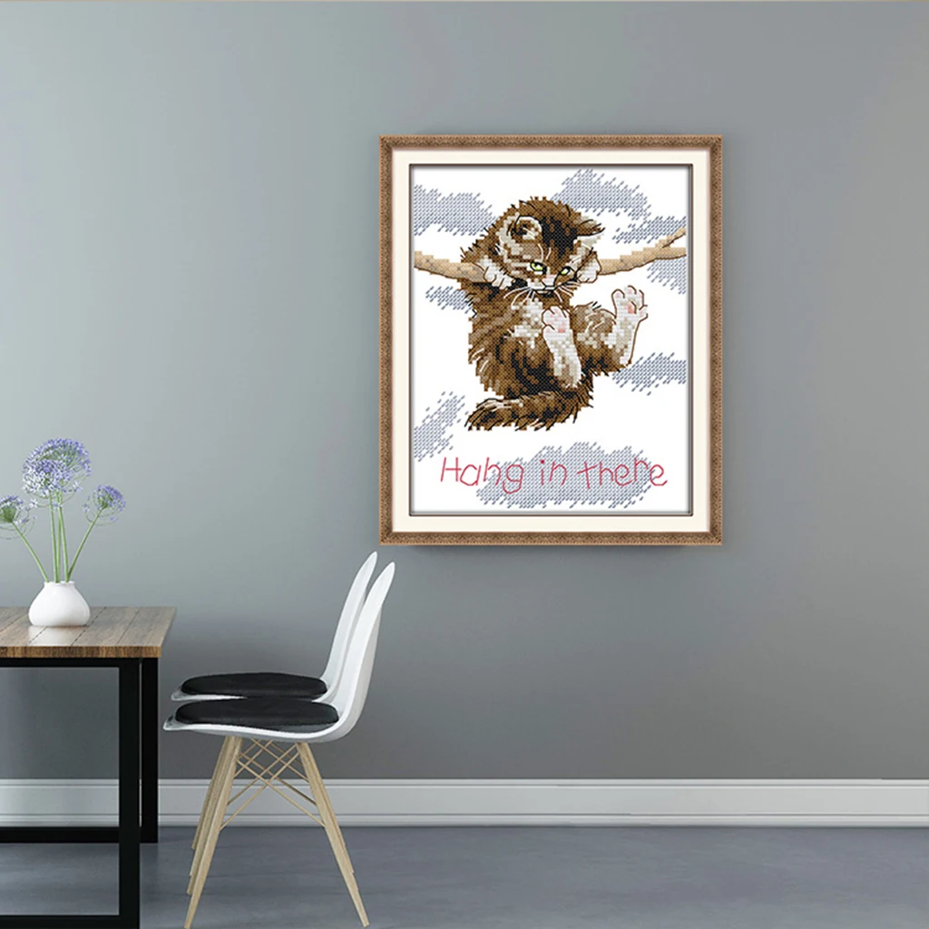 Counted Cross Stitch Kits- Pattern Cat Hang in There with 14CT Without Pre-printed Fabric | Дом и сад