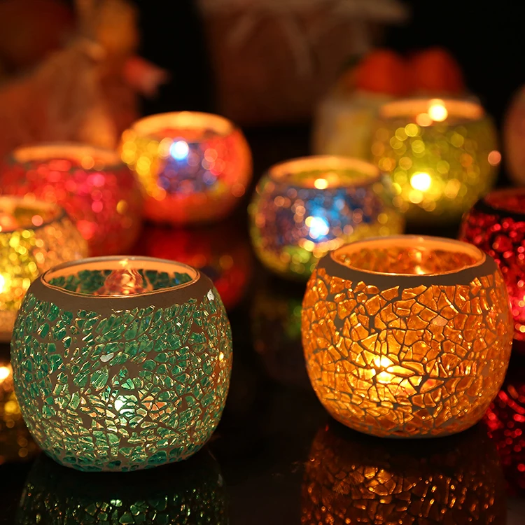 Europe Style Mosaic Glass Candle Holder Creative Candle Dinner Wedding