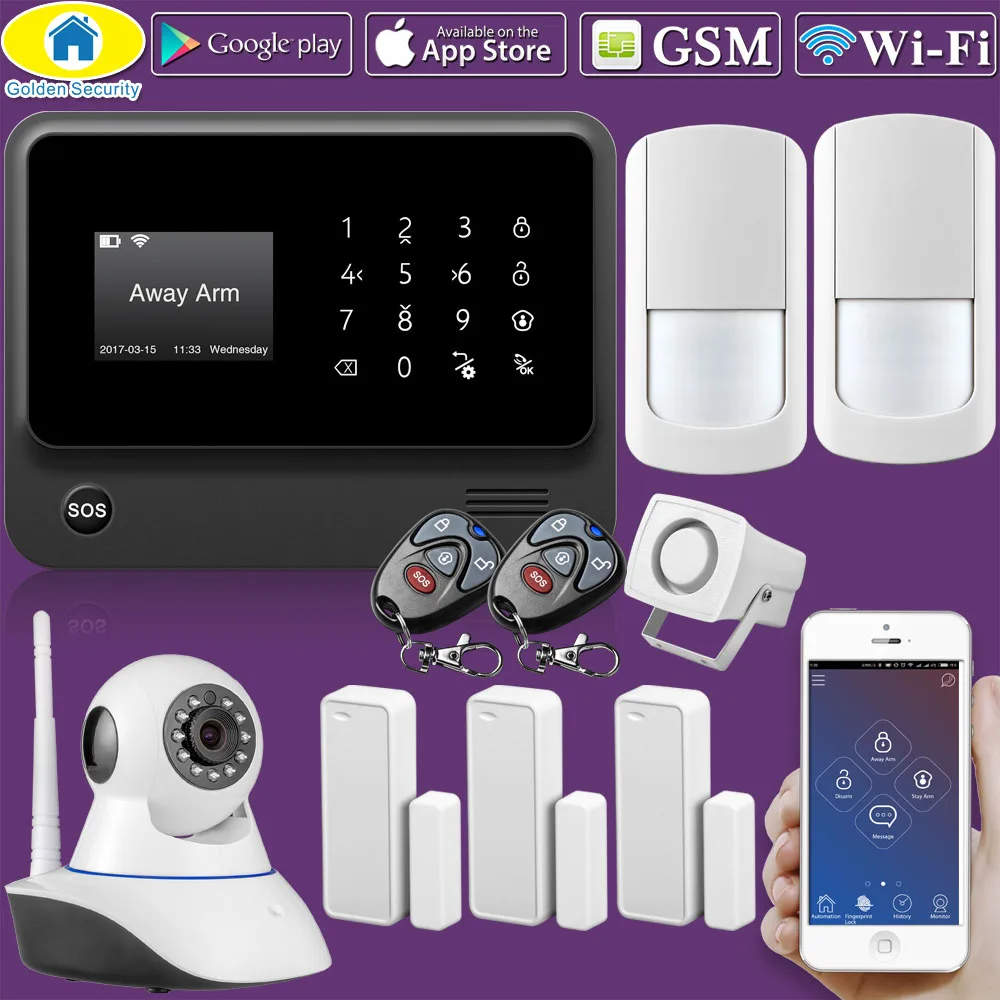 

Original G90B WIFI GSM alarm system with Touch keypad IOS Android APP control Alarm System security home usuage with IP camera