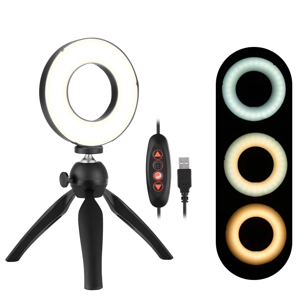 

4.6 Inch LED Ring Light Lamp 3 Light Modes & Dimmable Brightness with Mini Tripod Stand Selfie Ringlight for Makeup Photography