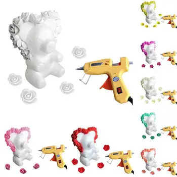 

Handcrafted DIY Rose Bear Kit White 3D Foam Bear Modeling 200Pcs Mini PE Foam Artificial Rose Flower and Glue Gun