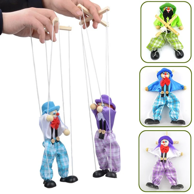 

Funny Vintage Colorful Pull String Puppet Clown Wooden Marionette Handcraft Toys Joint Activity Doll Kids Children Gifts