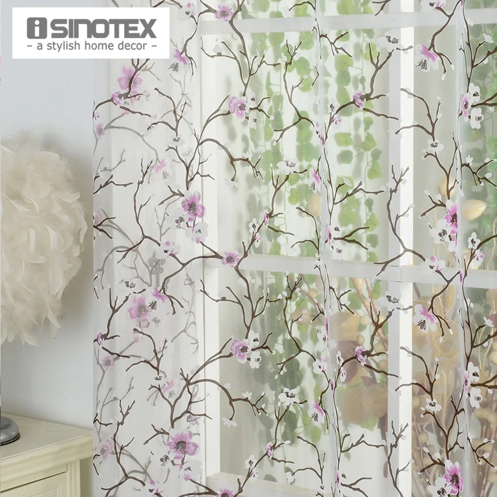 

1PCS/Lot iSINOTEX Window Curtain Plum Flower Transparent Sheer Burnout Tulle Voile Fabric Living Room Screening