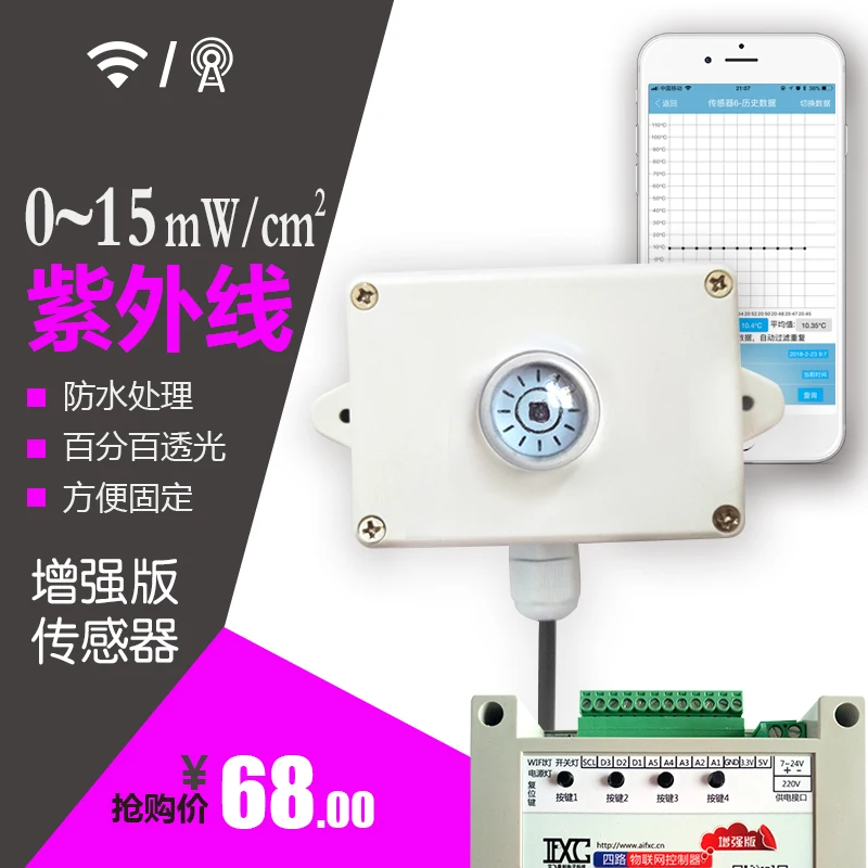 

Enhanced Four Way WiFi Controller to Simulate UV Intensity Sensor APP Remote Monitoring 3 Core Wire