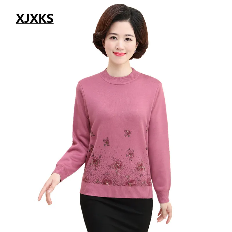 

XJXKS Women Crew Neck Winter Super Warm Print Velvet Thick Plus Size Pullover Sweater For Women Free shipping 6125