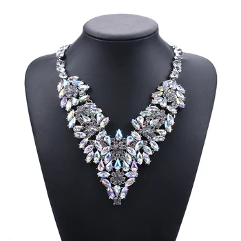 

Fashion V Shape Large Collar Crystal Chokers Necklaces Women AB Crystal Bohemian Statement Maxi Necklace Jewelry Wholesale